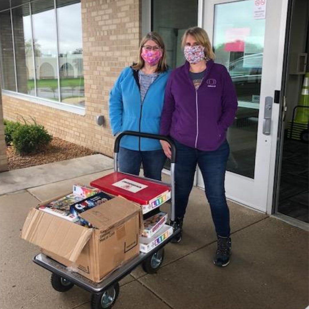 Volunteers with food during spring COVID closures